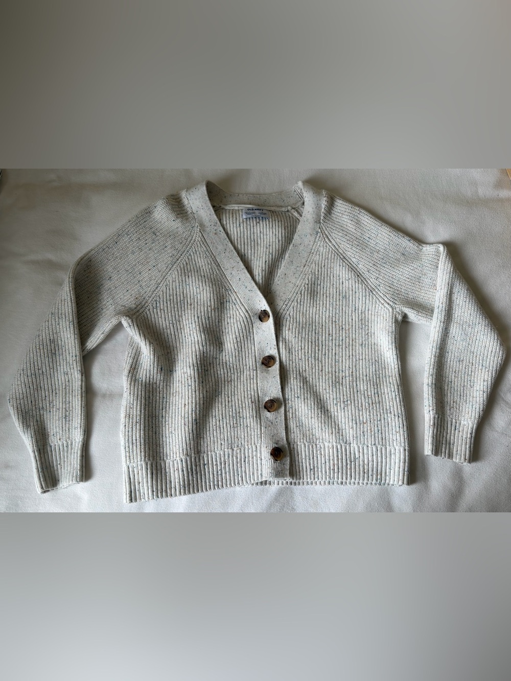 Old Navy Women’s Cream Speckled Shaker-Stitch Cardigan